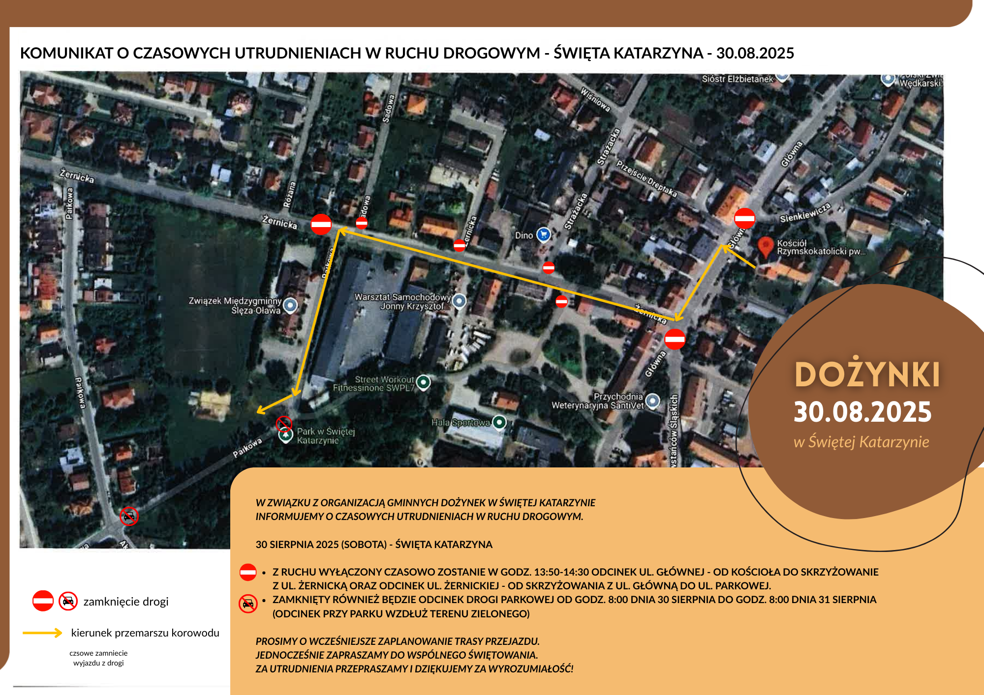 komunikat o czasowych utrudnieniach w ruchu drogowym